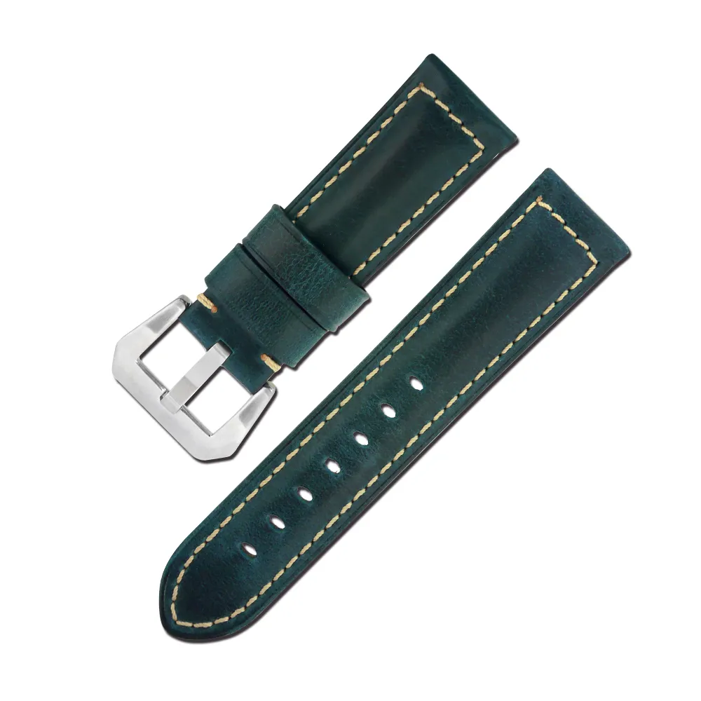 【Watchband】各品牌通用經典復刻百搭款厚實柔軟真皮錶帶(深藍綠色)