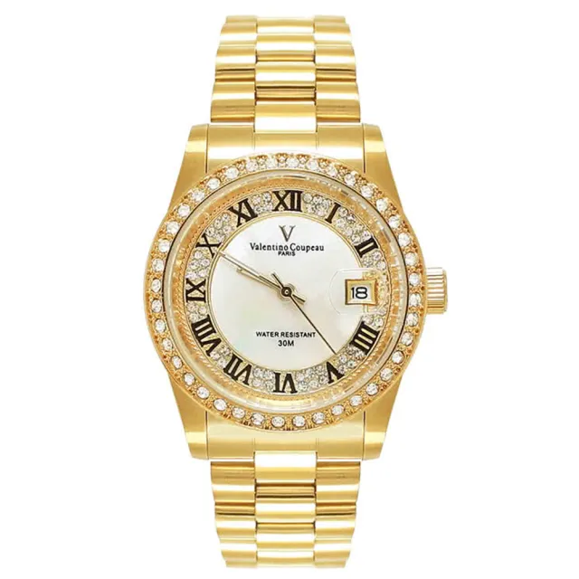 【Valentino Coupeau】晶鑽羅馬數字全金不鏽鋼殼帶男女款手錶(范倫鐵諾 古柏  VCC)
