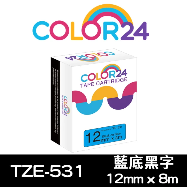 【Color24】for Brother TZ-531/TZe-531  藍底黑字 副廠 相容標籤帶_寬度12mm(適用 PT-H110 /  PT-P300BT)