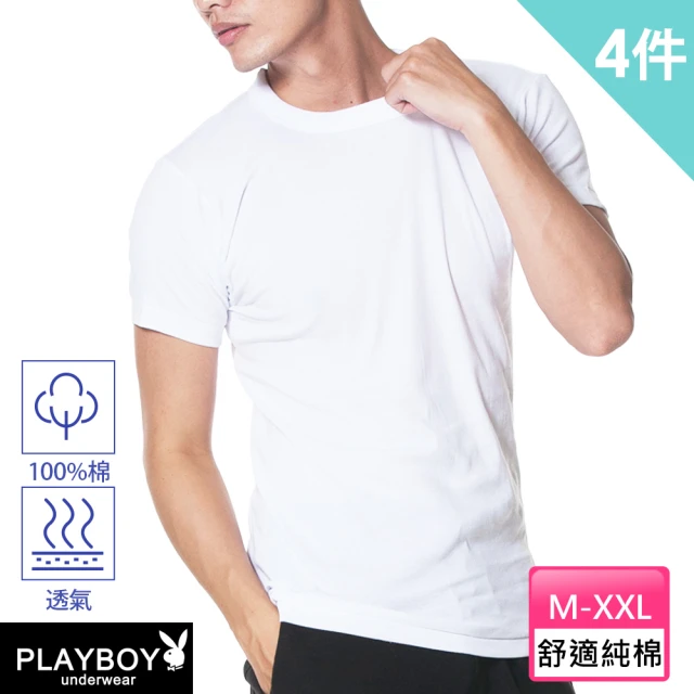 【PLAYBOY】3+1件組 純棉親膚羅紋圓領內衣-速(短袖/男內衣)