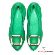 【CUMAR】舒適真皮 水鑽金屬裝飾平底包鞋(綠色)