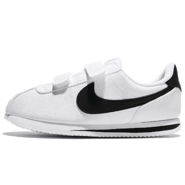 【NIKE 耐吉】慢跑鞋 Cortez 運動 童鞋 低筒 阿甘鞋 魔鬼氈 經典 中童 白 黑(904767-102)