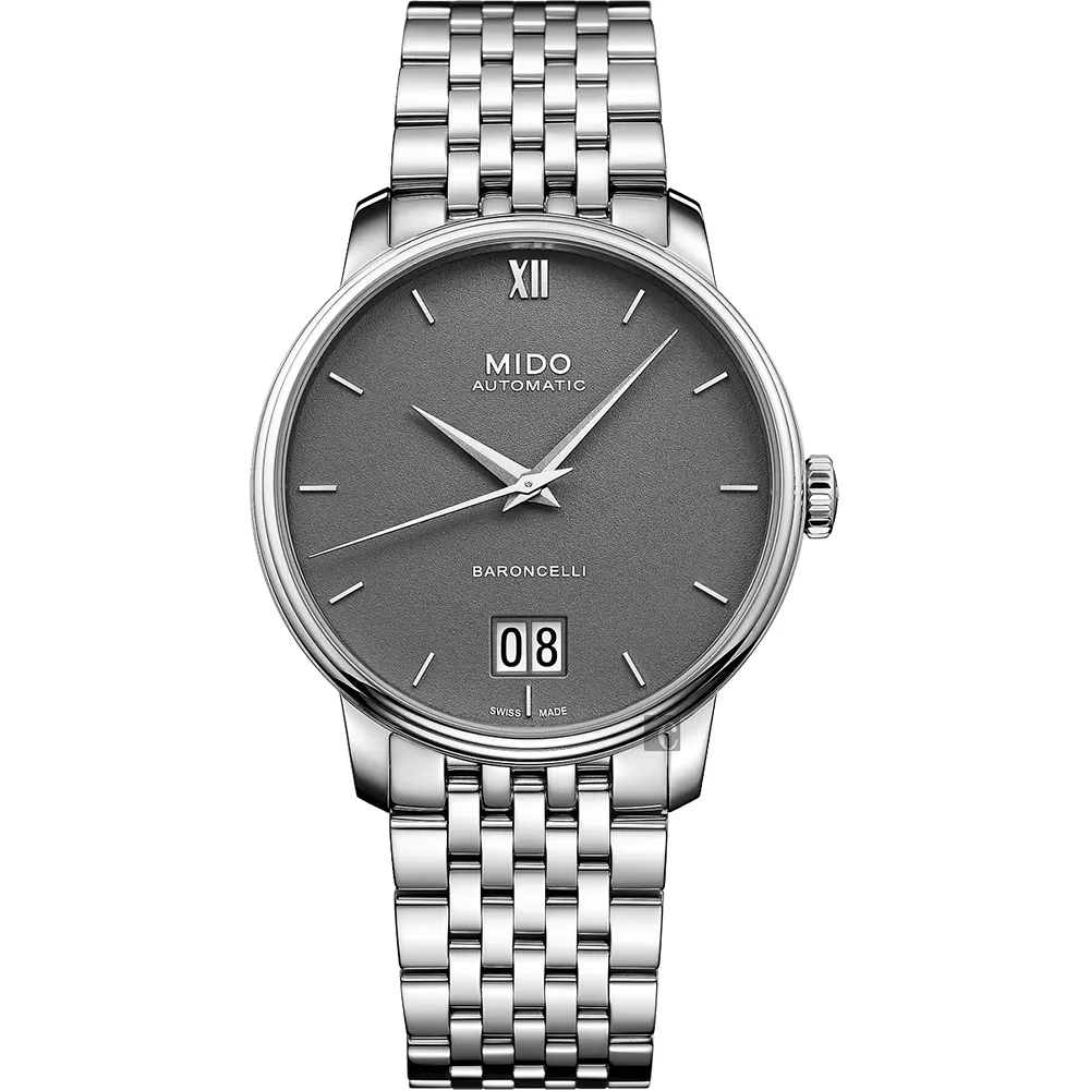 【MIDO 美度】官方授權 BARONCELLI 永恆系列 III 大日期機械錶-灰x銀/40mm(M0274261108800)