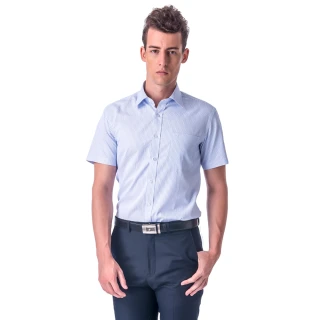 【金安德森】白底藍條紋窄版短袖襯衫