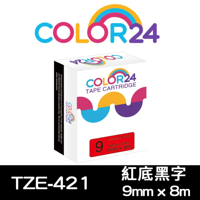 【Color24】for Brother TZ-421/TZe-421  紅底黑字 副廠 相容標籤帶_寬度9mm(適用 PT-H110 /  PT-P300BT)