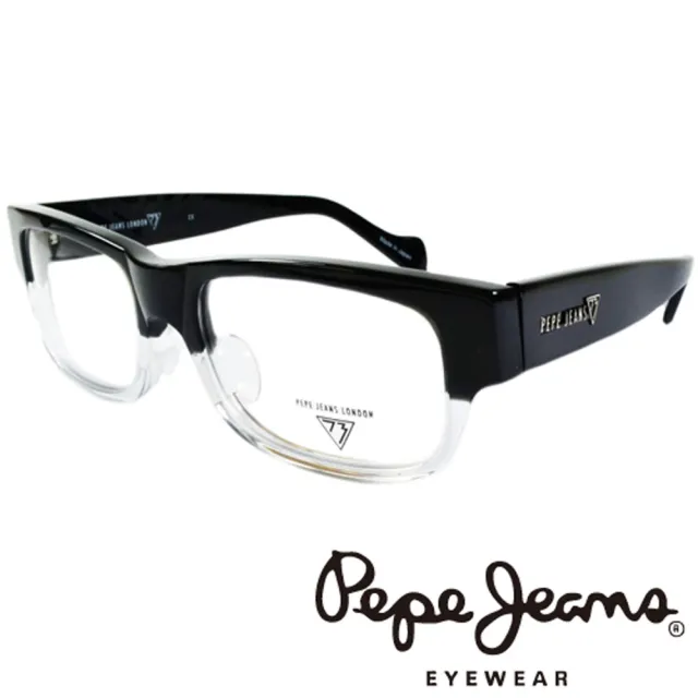 【Pepe Jeans】英倫時尚英國國旗暗花雙色造型光學眼鏡(PJ734107M008 黑+透明)