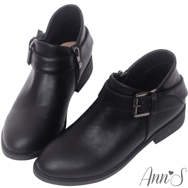 【Ann’S】實穿款-V弧型單扣帶平底短靴(黑)
