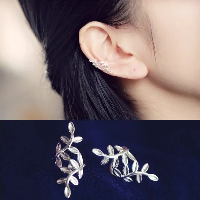 【Emi 艾迷】韓系 奢華銀葉環繞U形 925銀 耳骨夾耳環