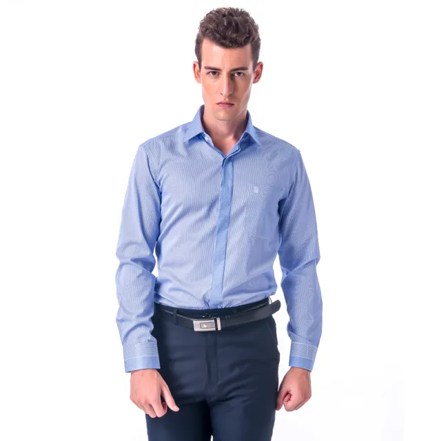 【金安德森】藍色變化領方格窄版長袖襯衫