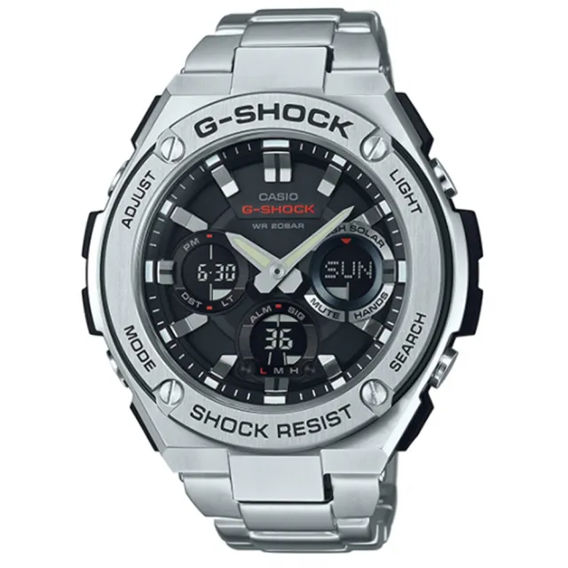 【CASIO 卡西歐】G-SHOCK 絕對強悍防震分層防護構造雙顯錶(GST-S110D-1A)