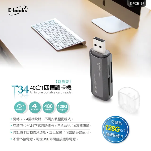 【E-books】T34 隨身型40合1四槽讀卡機(USB)