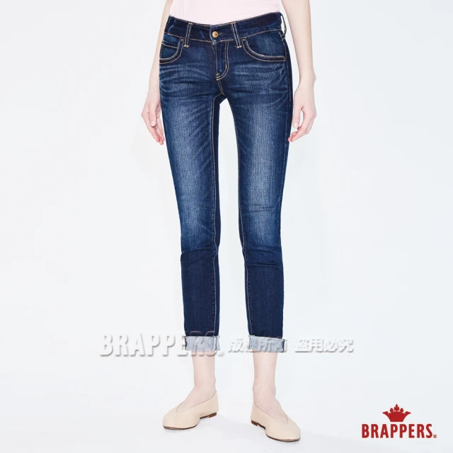 【BRAPPERS】女款 新美腳Royal系列-彈性鑲鑽窄管褲(深藍)