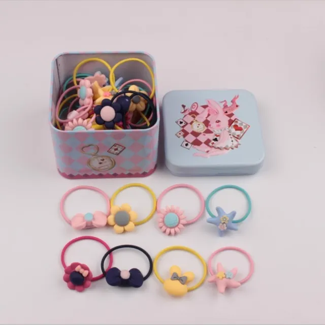 【Emi 艾迷】可愛寶貝卡通造型 兒童髮圈 40入(鐵盒隨機)