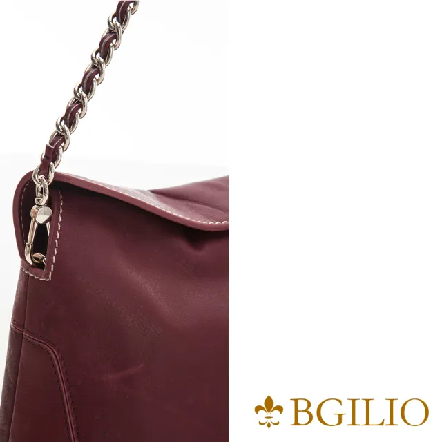 【BGilio】義大利BGilio-義大利水染牛皮優雅鏈帶肩背包-棗紅色(2257.001-01)