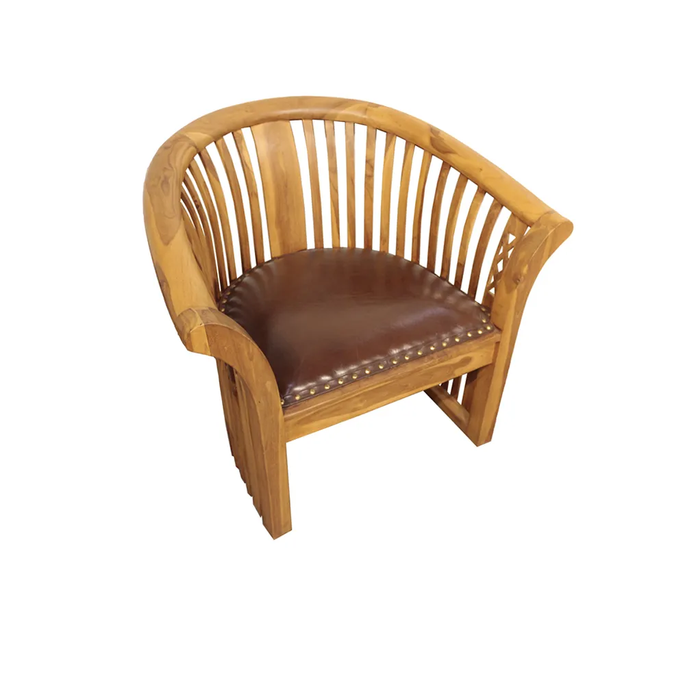【吉迪市柚木家具】柚木雕花圓背全牛皮墊椅 UNC1-59CCSL(矮凳 椅子 簡約 復古 孩童椅)