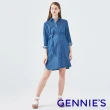 【Gennies 奇妮】牛仔綁帶襯衫外套-深藍(孕婦裝 襯衫洋裝 牛仔洋裝 修身 長版 雙口袋)
