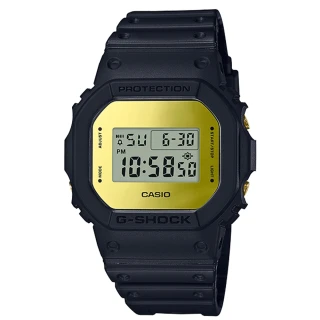 【CASIO 卡西歐】G-SHOCK 復刻經典電子男錶 樹脂錶帶 金色錶面 防水200米(DW-5600BBMB-1D)