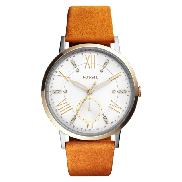 【FOSSIL】璀璨羅馬數字指針女錶 皮革錶帶 白色錶面 防水50米(ES4161)