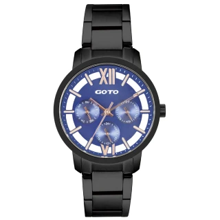 【GOTO】LINK系列裸空三眼精品時尚手錶-IP黑x藍(GS0060L-33-L41)