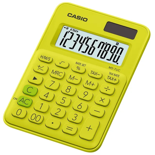 【CASIO 卡西歐】10位元繽紛馬卡龍色迷你型計算機-芥末黃(MS-7UC-YG)