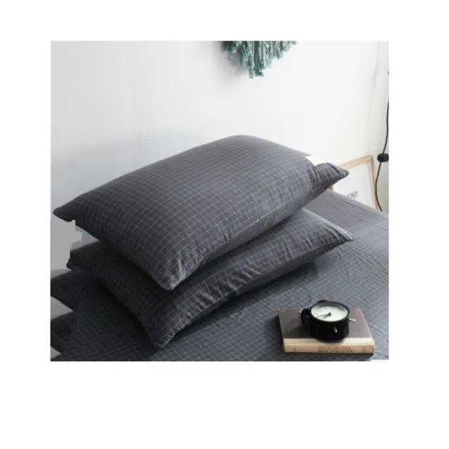 日式水洗棉素色枕頭套1對-小灰格