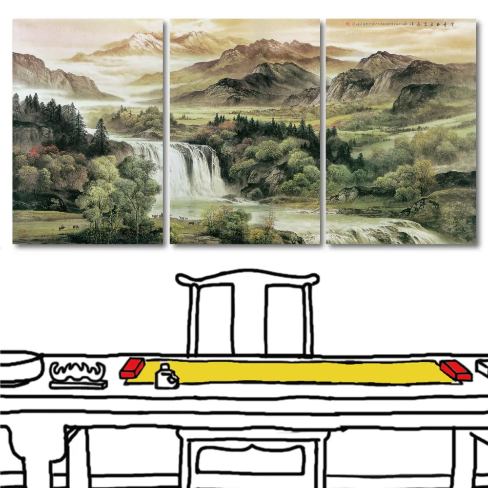 【24mama 掛畫】三聯式 中國風 山水畫 客廳裝飾 無框畫-40x60cm(雲天高誼)