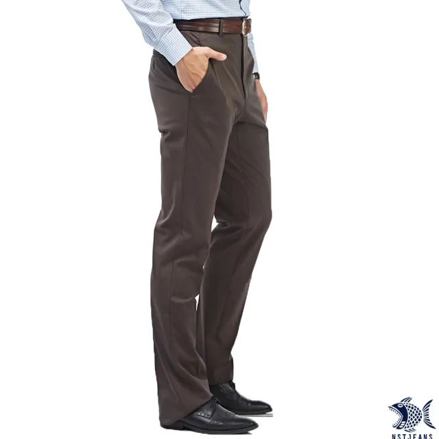 【NST JEANS】獵裝式休閒感 咖啡色斜口袋冬季男西裝褲-中腰(390-5582)