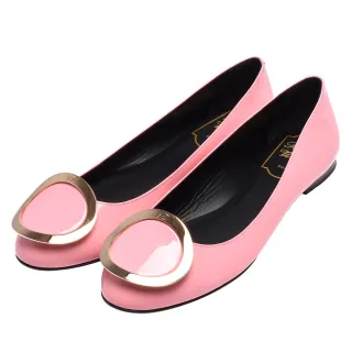 【ROGER VIVIER】經典Ballerina金屬橢圓框造型漆皮娃娃鞋(櫻花粉-展示品RVW408159805IUM407)