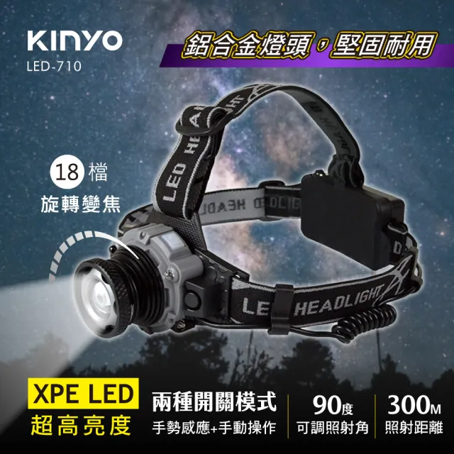 【KINYO】感應式LED強光頭燈(LED710)