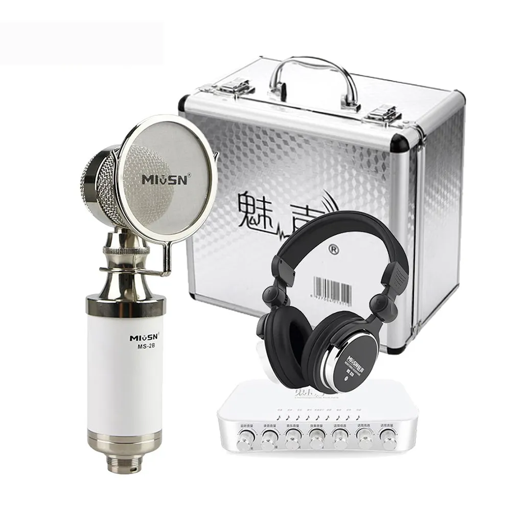 【魅聲】電音功能音效卡 直播電容麥克風 耳罩式耳機 附鋁盒箱(T8-2-320)
