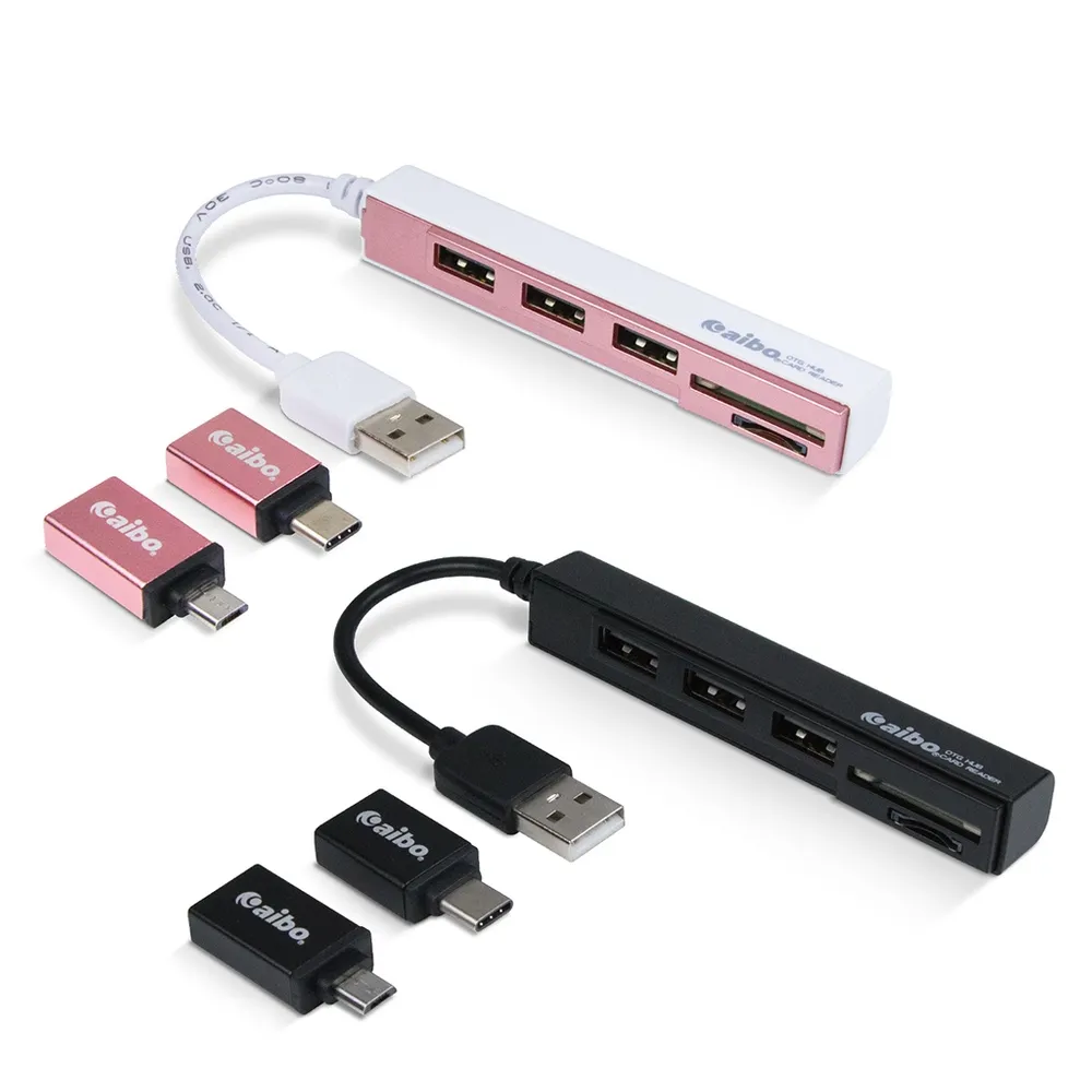 【aibo】3in1 OTG多功能讀卡機+HUB集線器(Type-C/Micro USB/USB2.0)