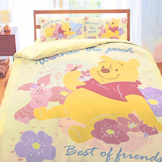 【享夢城堡】雙人床包薄被套四件組(迪士尼小熊維尼Pooh 迪士尼粉紅季-米黃.粉)