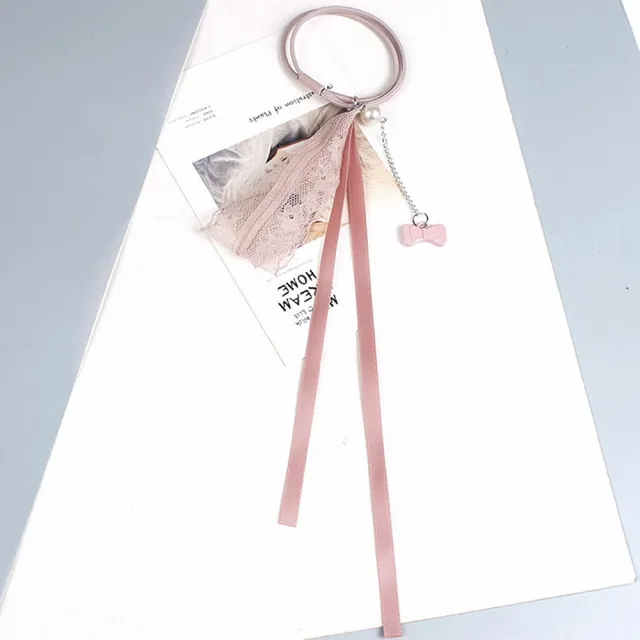 【Emi 艾迷】維納斯氣質飄逸蕾絲緞帶珍珠 髮圈(多色可選)