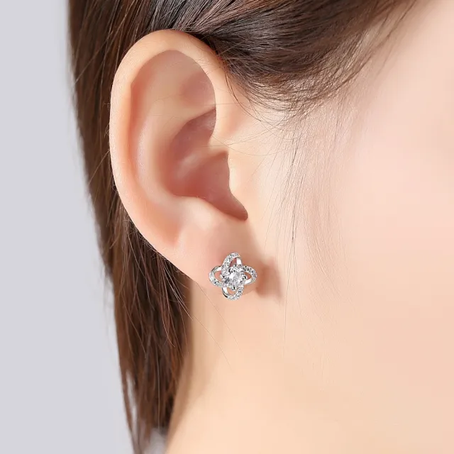 【Emi 艾迷】韓系 925銀針清麗花朵鋯石微鑲點鑽環繞 耳環