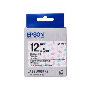 【EPSON】標籤帶 花紋系列 歡樂兔底黑字/12mm(LK-4HBY)