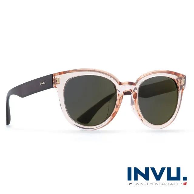 【INVU瑞士】來自瑞士濾藍光偏光果凍透明彩膜太陽眼鏡(棕 T2810B)
