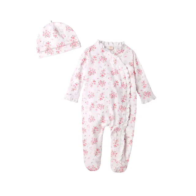 【Baby童衣】寶寶連身衣 純棉長袖包腳爬衣及嬰兒帽  2件組 50517(共１５色)