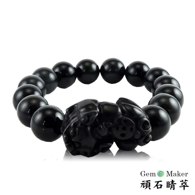 【GemMaker 頑石睛萃】開運咬錢貔貅帶眼黑曜石手珠(12mm/37.1g)