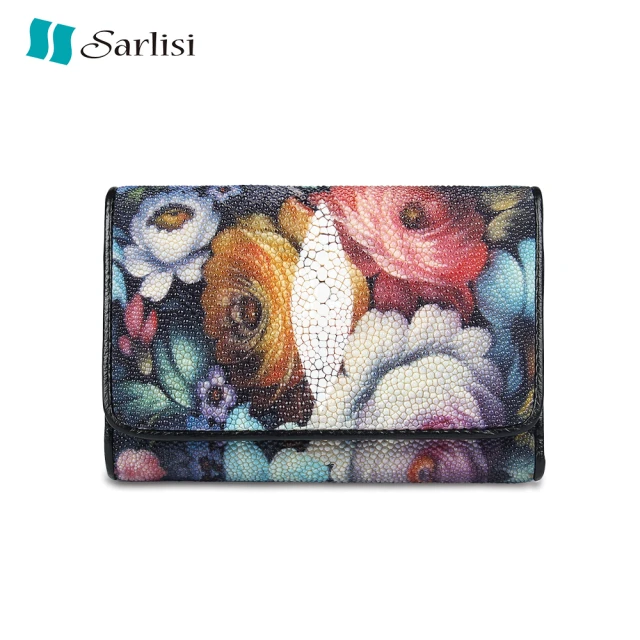 【Sarlisi】輕奢臻品珍珠魚皮短夾皮夾三折錢包