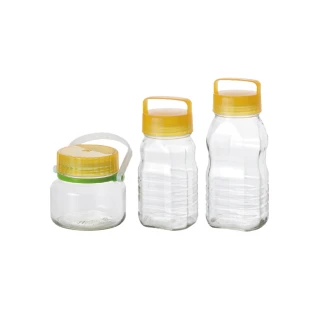 【ADERIA】日本進口長型梅酒醃漬玻璃罐三入組(黃色)
