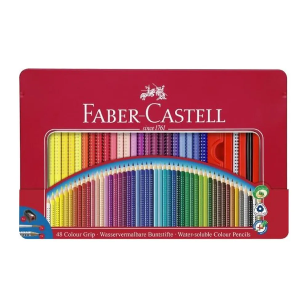 【Faber-Castell】紅色系 2001握得住好點子水彩色鉛筆48色鐵盒(得國頂級兒童繪畫一盒搞定)