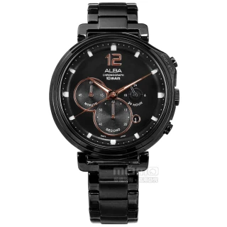 【ALBA】日系原創時尚 礦石強化玻璃 日期 防水100米 不鏽鋼手錶 鍍黑 44mm(VD53-X302SD.AT3E05X1)