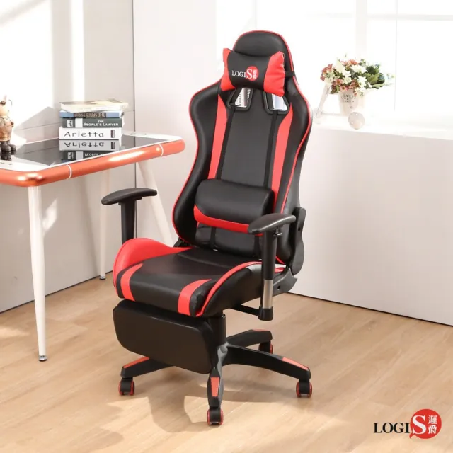 【LOGIS】LOGIS-極速皮面坐臥專利腳台電競椅(辦公椅 電腦椅 賽車椅)