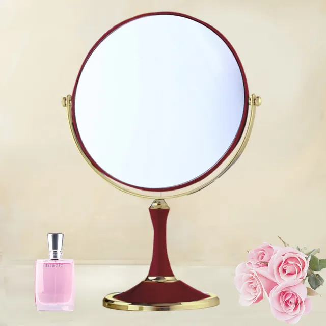 【幸福揚邑】8吋超大歐式時尚梳妝美容化妝放大雙面桌鏡(圓鏡-酒紅)