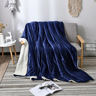 【時尚魅影】素色羊羔絨X法國藍天鵝法蘭絨 加厚暖暖毯被(買一送一)