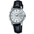 【CASIO 卡西歐】經典時尚銀框皮革腕錶-羅馬銀面(LTP-V004L-7A)