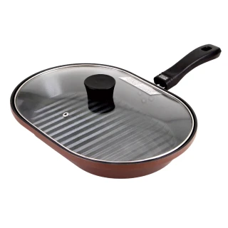【和平Freiz】健康少油橢圓型附蓋魚燒煎鍋.燒烤肉煎鍋-32cm(韓國製)
