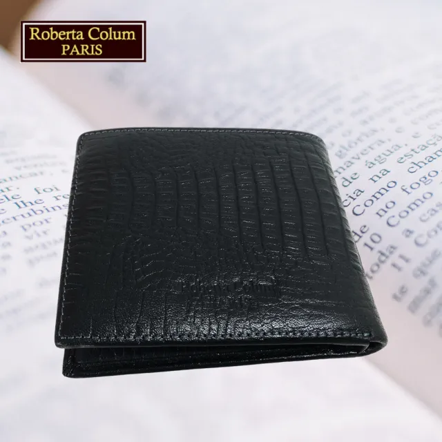 【Roberta Colum】諾貝達 鱷魚紋男士皮夾／專櫃皮夾／短夾(23551-1黑色)