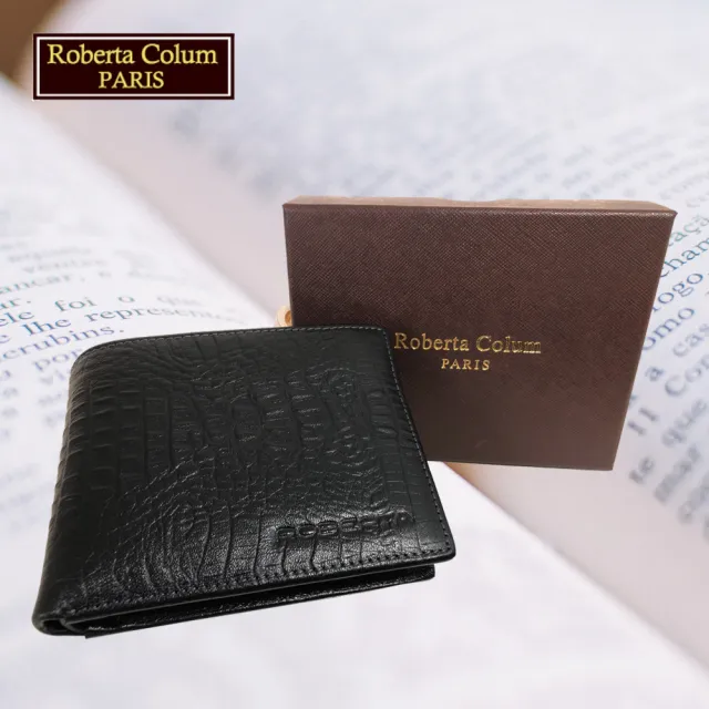【Roberta Colum】諾貝達 鱷魚紋男士皮夾／專櫃皮夾／短夾(23551-1黑色)