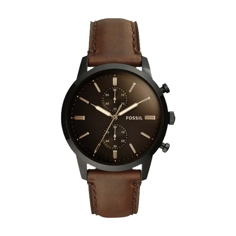 【FOSSIL】都會三眼計時男錶 深棕色錶面 防水50米(FS5437)